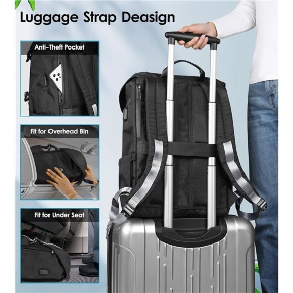 Laptop Backpack for Men, Anti-Theft Travel Backpack, Water Resistant, 23L Black main image 8